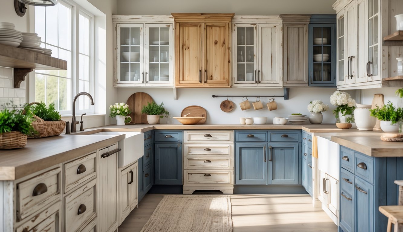 A bright kitchen with wooden cabinets, countertops, a farmhouse sink, and a wooden dining table, filled with natural light.