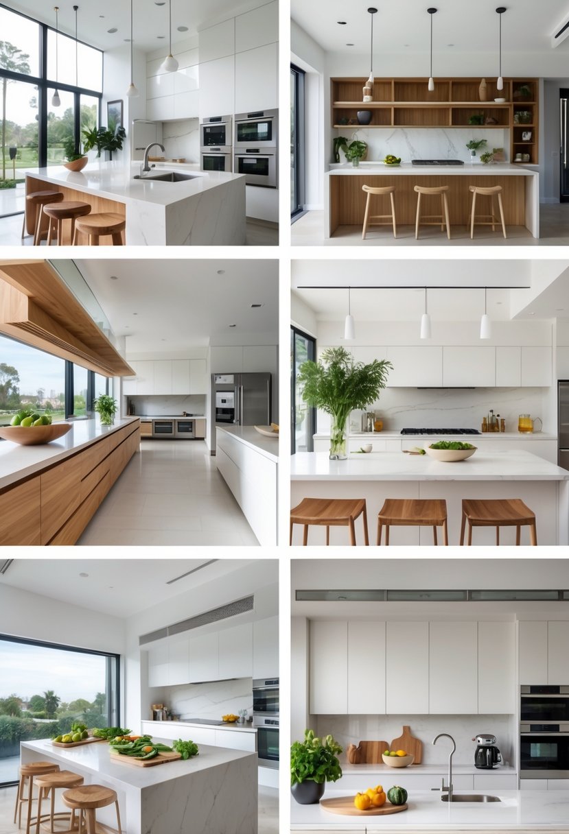 A bright, modern kitchen with a large island, ample storage, stainless steel appliances, and natural light coming through windows.