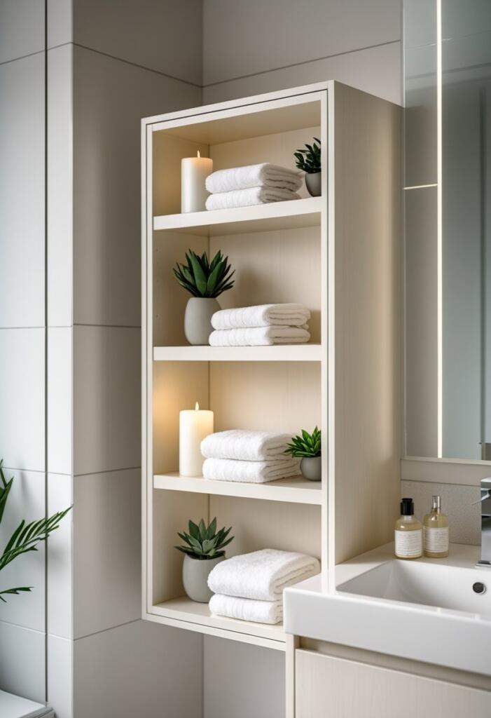 Floating shelf above toilet