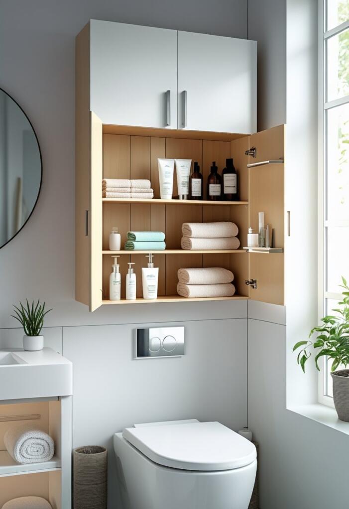 Tall bathroom cabinet over toilet