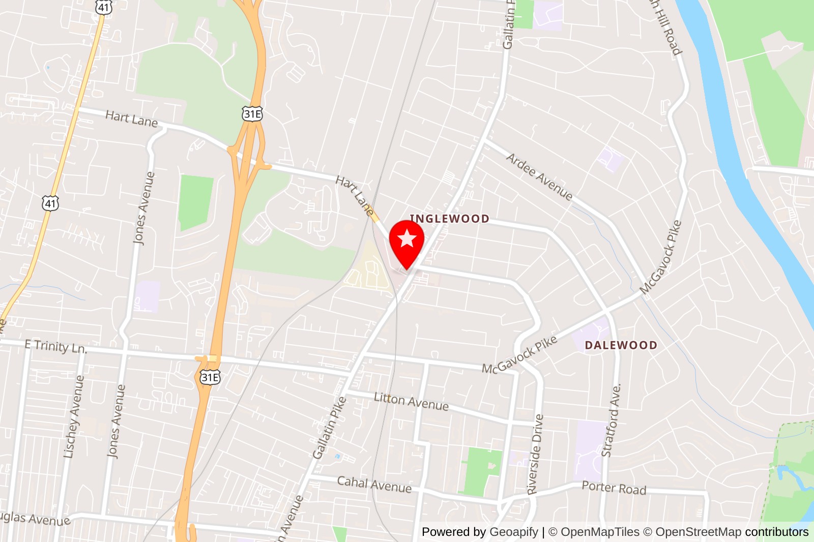  Location of  East Nashville Antiques on Nashville TN map
